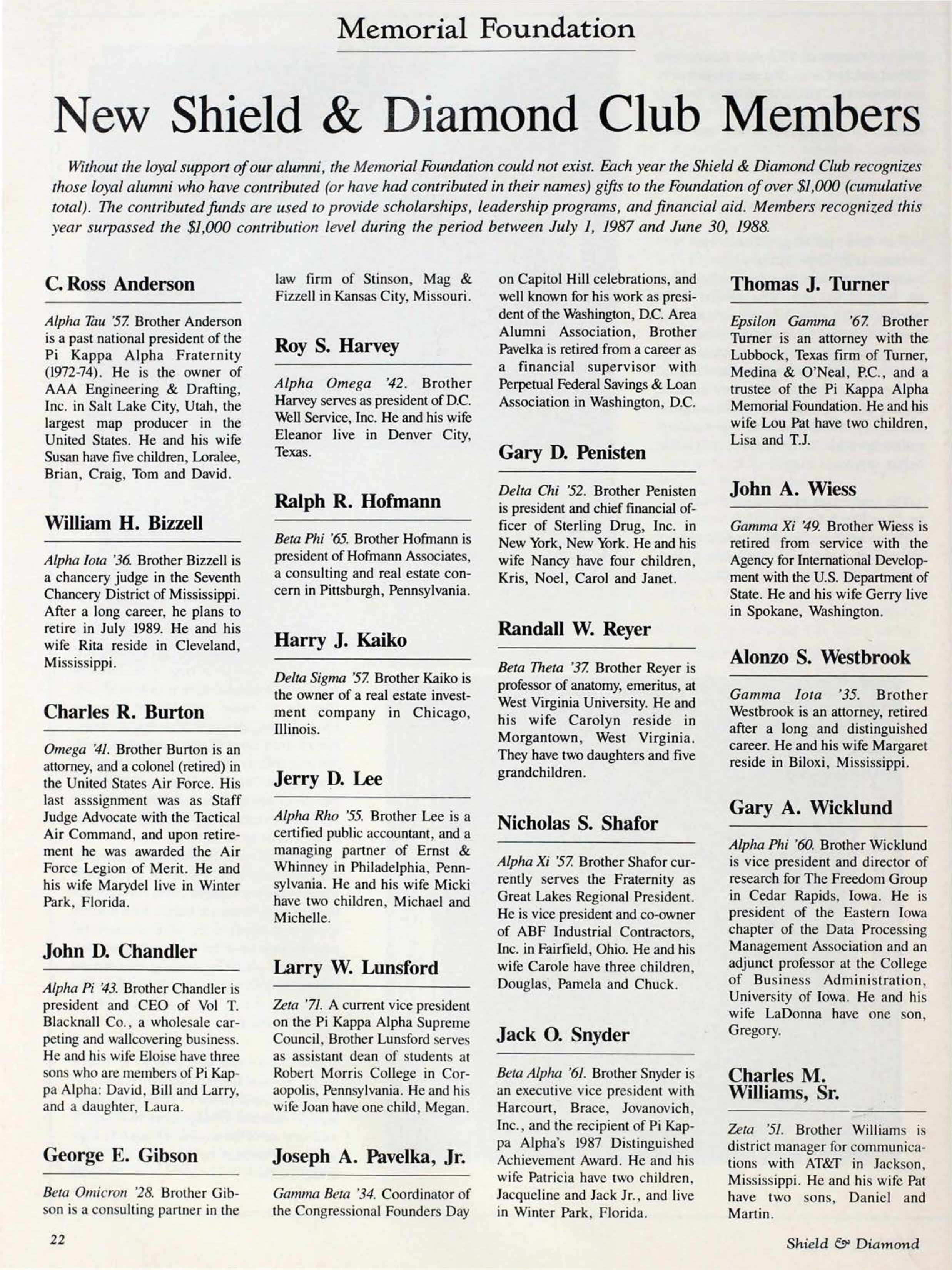 Memorial Foundation, March 1989